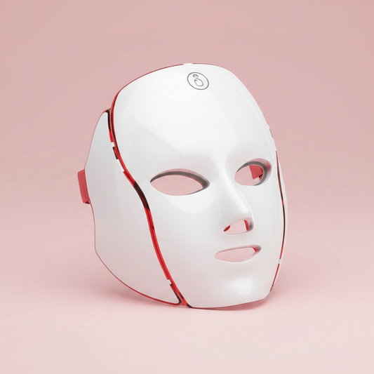 Lumina Luxe LED Face Mask with blush pink background
