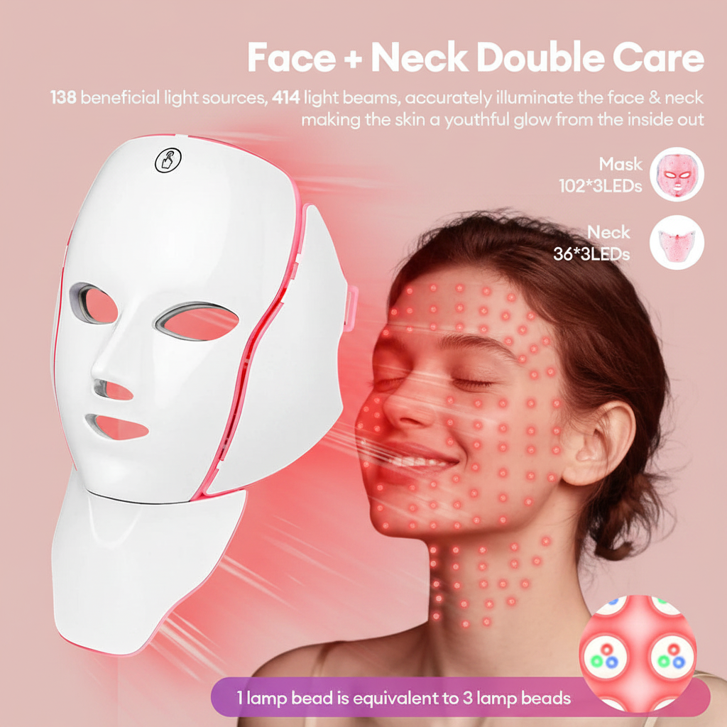 Lumina Luxe LED Mask with box on blush pink background